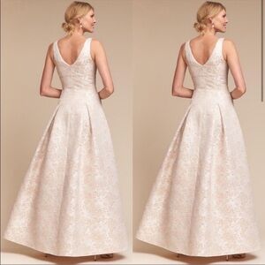 Anthro BHLDN Hitherto Lincoln Women Metallic Gold Rose Brocade Cream Formal Gown